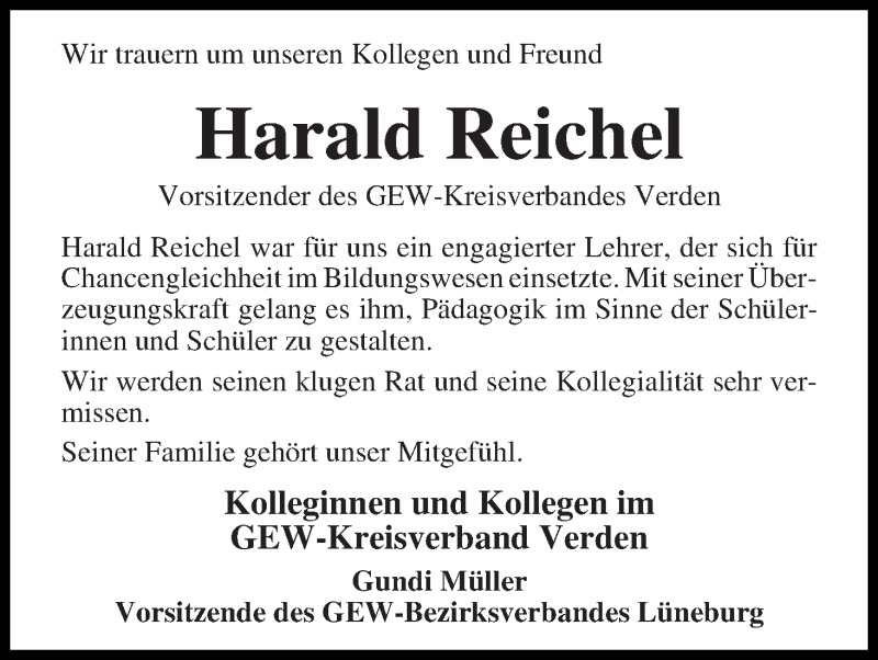  Traueranzeige für Harald Reichel vom 30.01.2019 aus WESER-KURIER