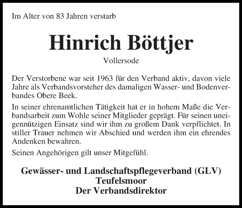  Traueranzeige für Hinrich Böttjer vom 10.01.2019 aus Osterholzer Kreisblatt