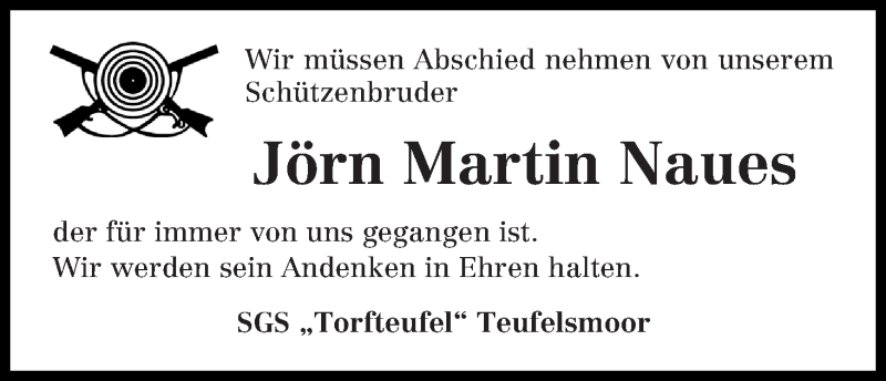  Traueranzeige für Jörn Martin Naues vom 10.01.2019 aus Osterholzer Kreisblatt