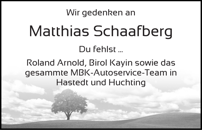  Traueranzeige für Matthias Schaafberg vom 19.01.2019 aus WESER-KURIER