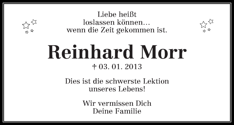  Traueranzeige für Reinhard Morr vom 03.01.2019 aus Die Norddeutsche