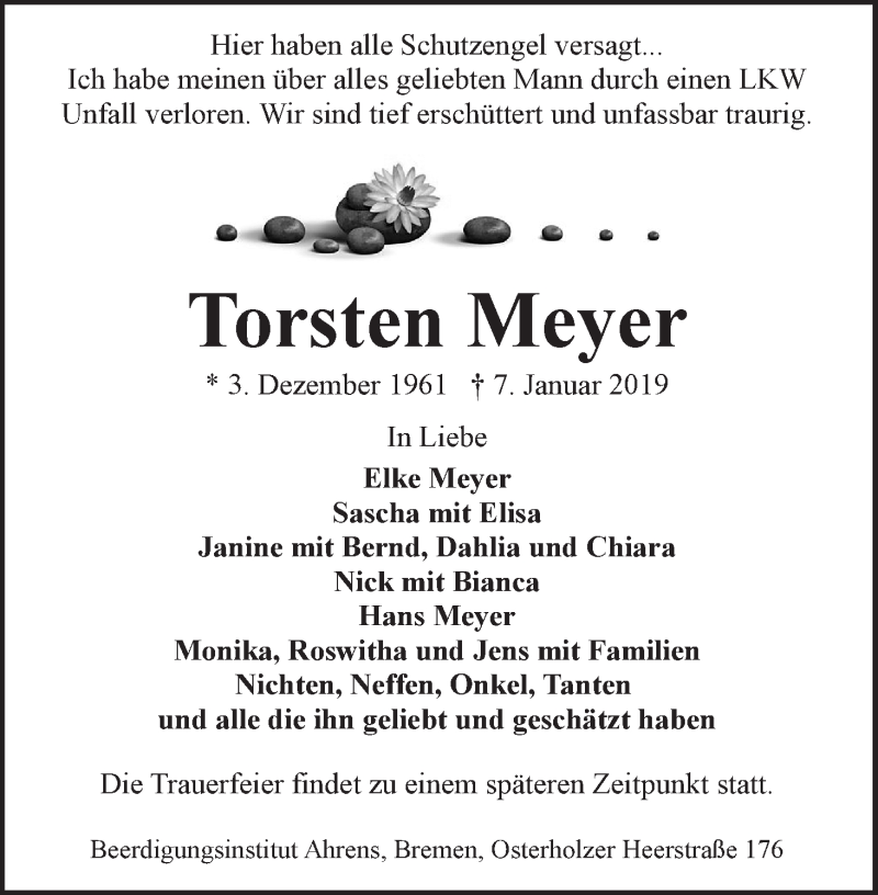  Traueranzeige für Torsten Meyer vom 12.01.2019 aus WESER-KURIER