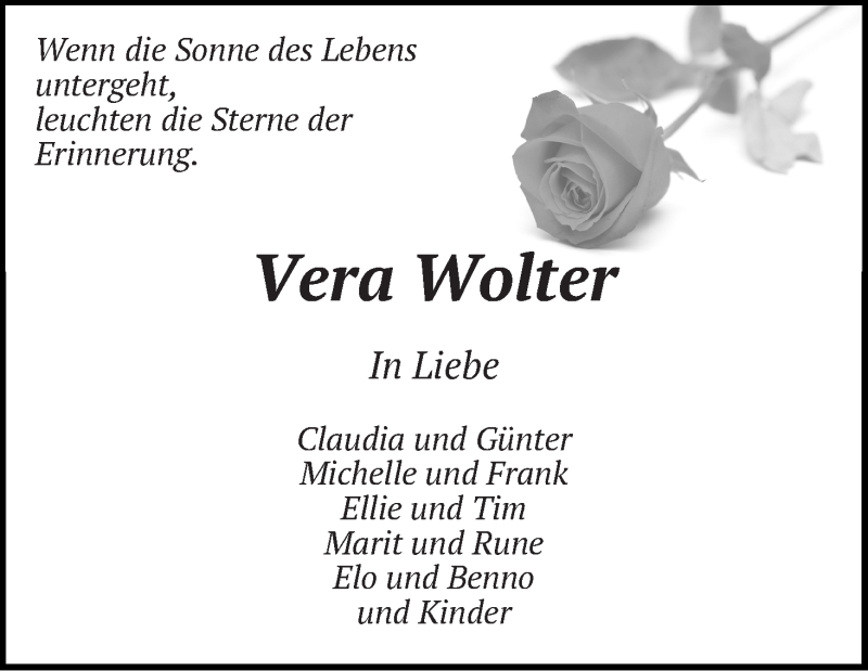  Traueranzeige für Vera Wolter vom 12.01.2019 aus WESER-KURIER