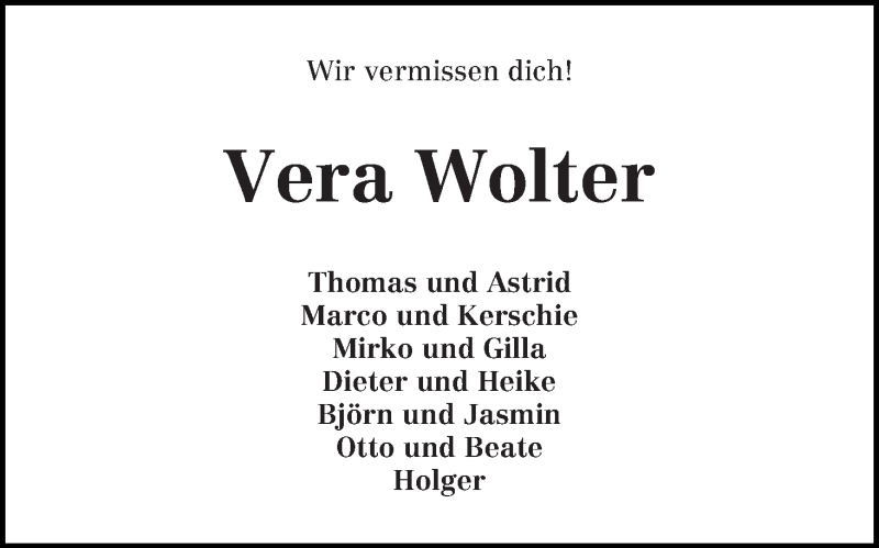  Traueranzeige für Vera Wolter vom 12.01.2019 aus WESER-KURIER