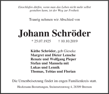 Traueranzeige von Johann Schröder