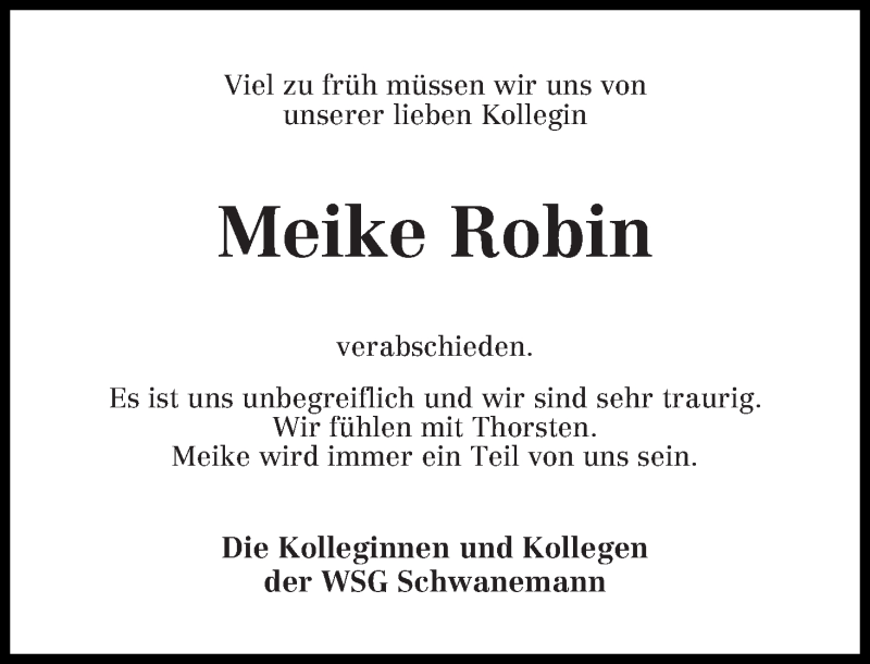  Traueranzeige für Meike Robin vom 12.10.2019 aus WESER-KURIER