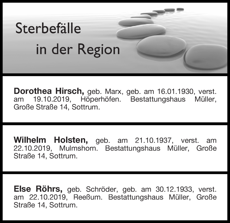 Traueranzeigen Von Sterbefälle In Der Region Ausgabe 24.10.2019 ...