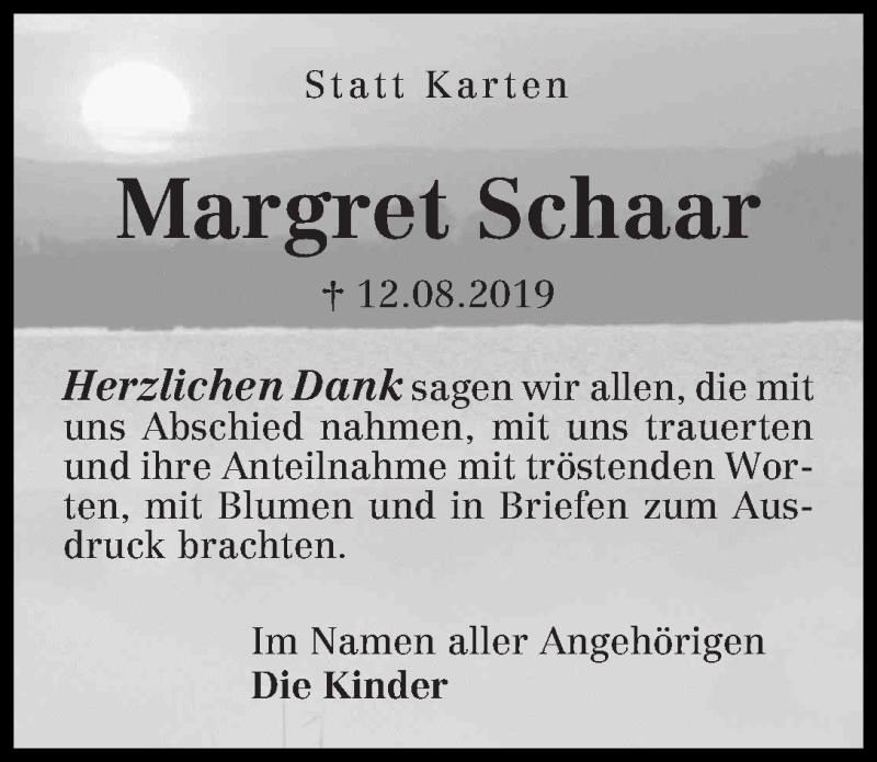  Traueranzeige für Margret Schaar vom 16.11.2019 aus WESER-KURIER