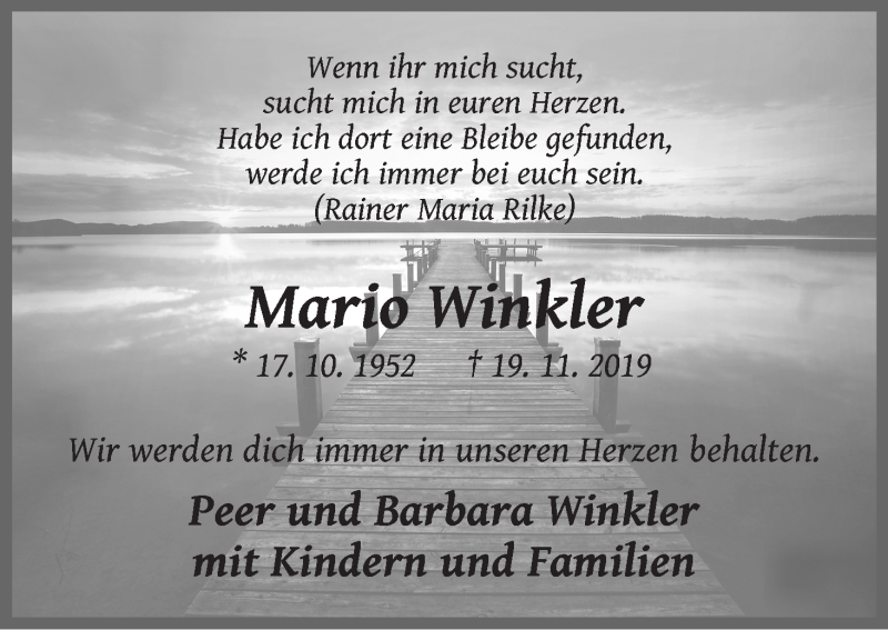  Traueranzeige für Mario Winkler vom 23.11.2019 aus Die Norddeutsche