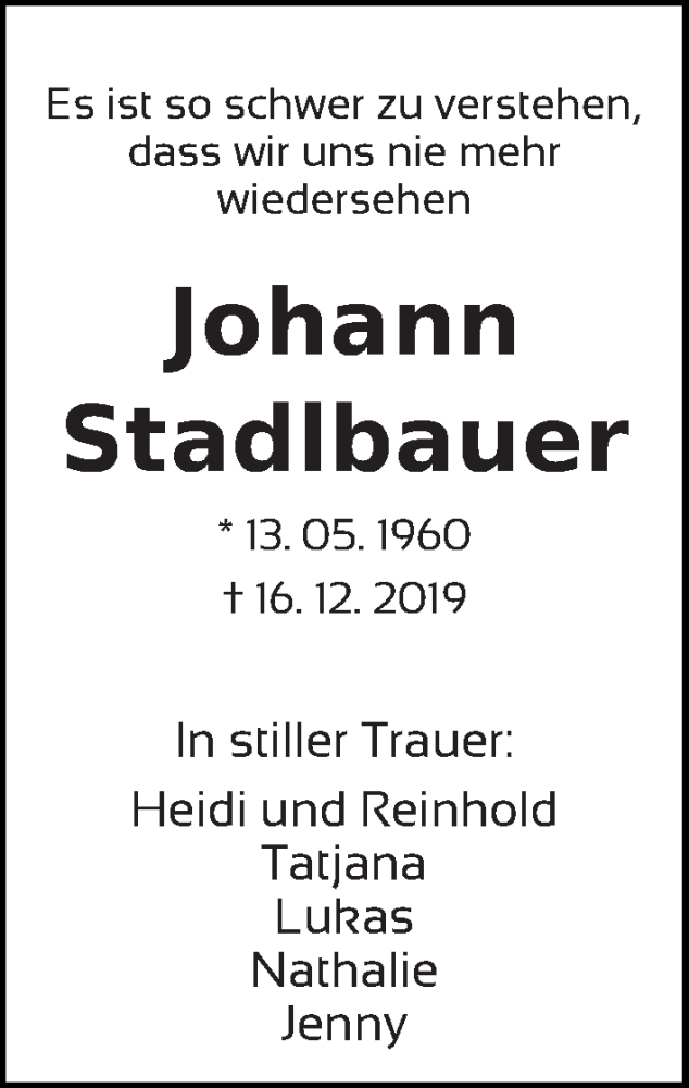  Traueranzeige für Johann Stadlbauer vom 21.12.2019 aus WESER-KURIER