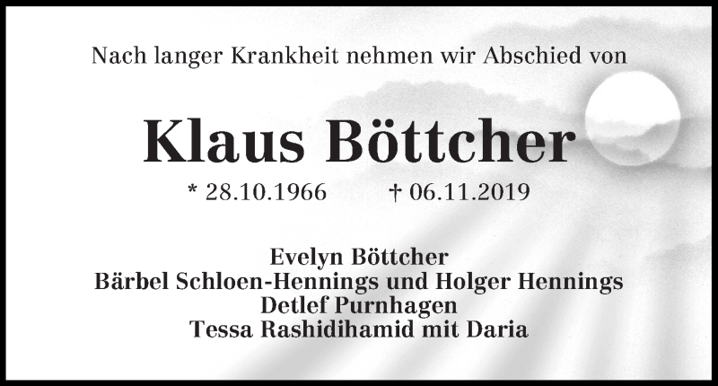  Traueranzeige für Klaus Böttcher vom 07.12.2019 aus WESER-KURIER