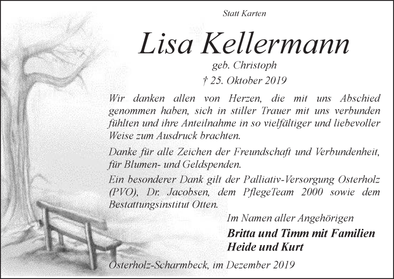 Traueranzeige von Lisa Kellermann von Osterholzer Kreisblatt