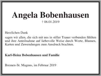 Traueranzeige von Angela Bobenhausen