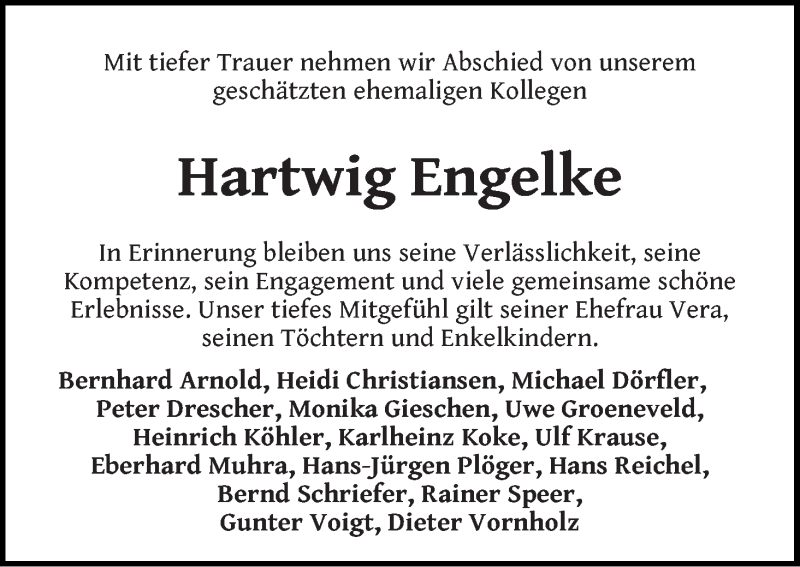  Traueranzeige für Hartwig Engelke vom 09.02.2019 aus WESER-KURIER