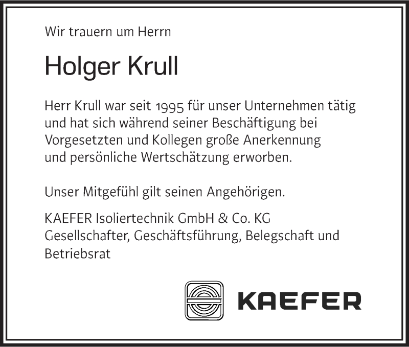 Traueranzeige von Holger Krull von WESER-KURIER