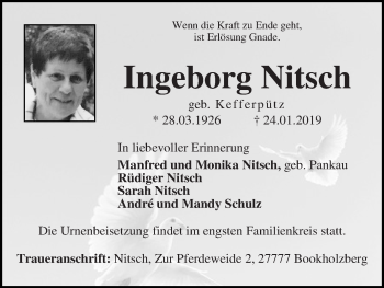 Traueranzeige von Ingeborg Nitsch