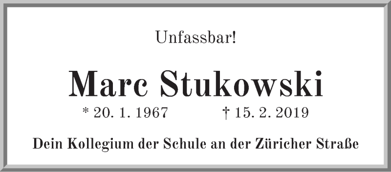  Traueranzeige für Marc Stukowski vom 23.02.2019 aus Die Norddeutsche