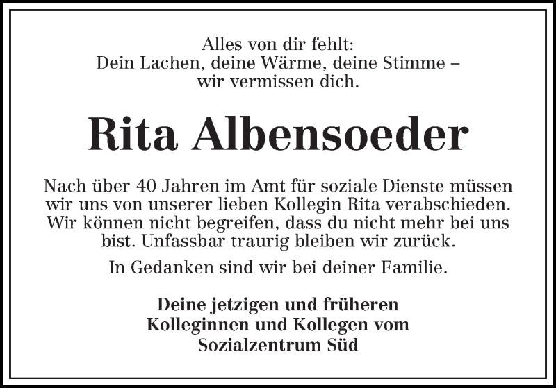  Traueranzeige für Rita Albensoeder vom 16.02.2019 aus WESER-KURIER