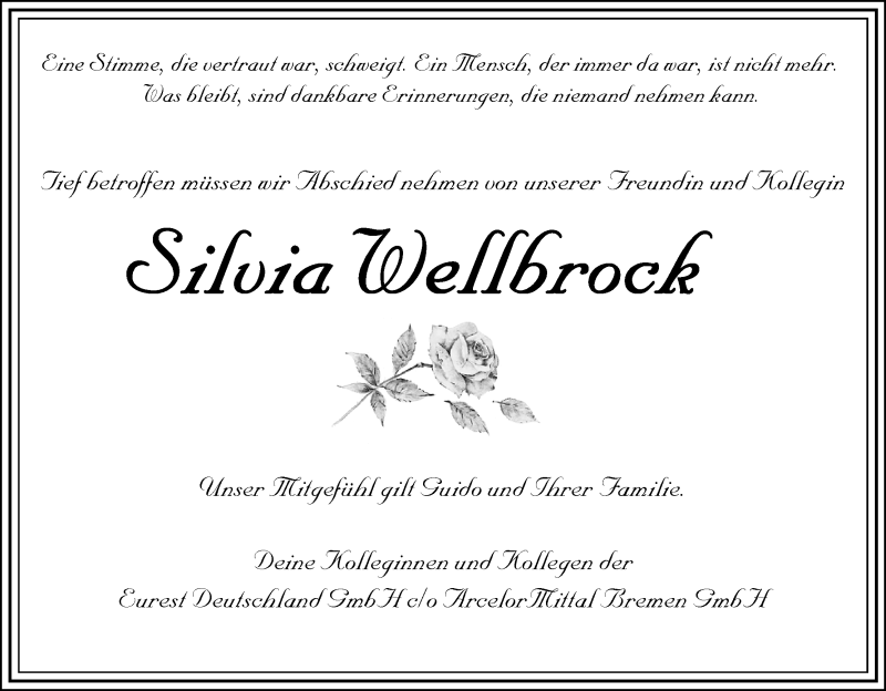  Traueranzeige für Silvia Wellbrock vom 21.02.2019 aus Osterholzer Kreisblatt