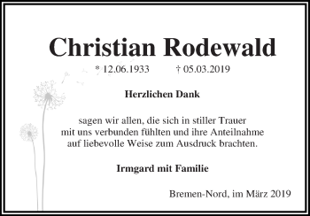 Traueranzeige von Christian Rodewald