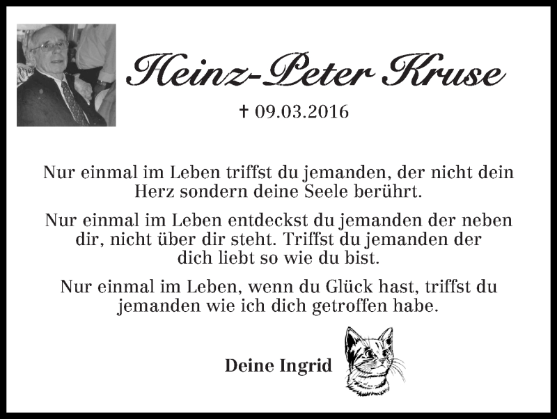 Traueranzeige von Heinz-Peter Kruse von WESER-KURIER