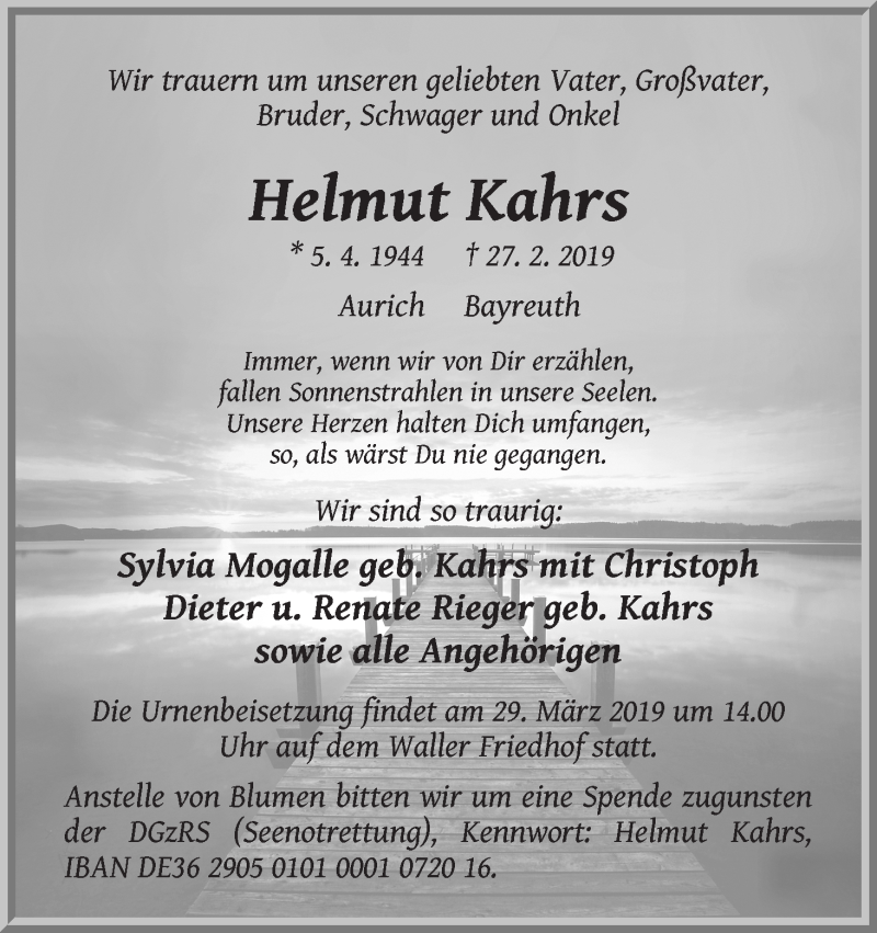  Traueranzeige für Helmut Kahrs vom 23.03.2019 aus WESER-KURIER