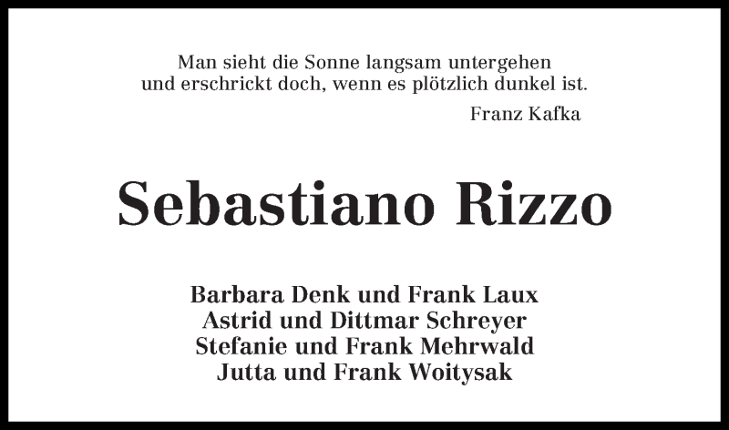  Traueranzeige für Sebastiano Rizzo vom 09.03.2019 aus WESER-KURIER