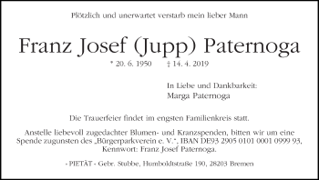 Traueranzeige von Franz Josef (Jupp) Paternoga