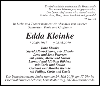 Traueranzeige von Edda Kleinke