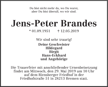 Traueranzeige von Jens-Peter Brandes