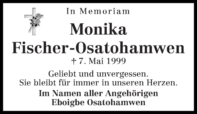  Traueranzeige für Monika Fischer-Osatohamwen vom 07.05.2019 aus WESER-KURIER