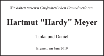 Traueranzeige von Hartmut Hardy Meyer