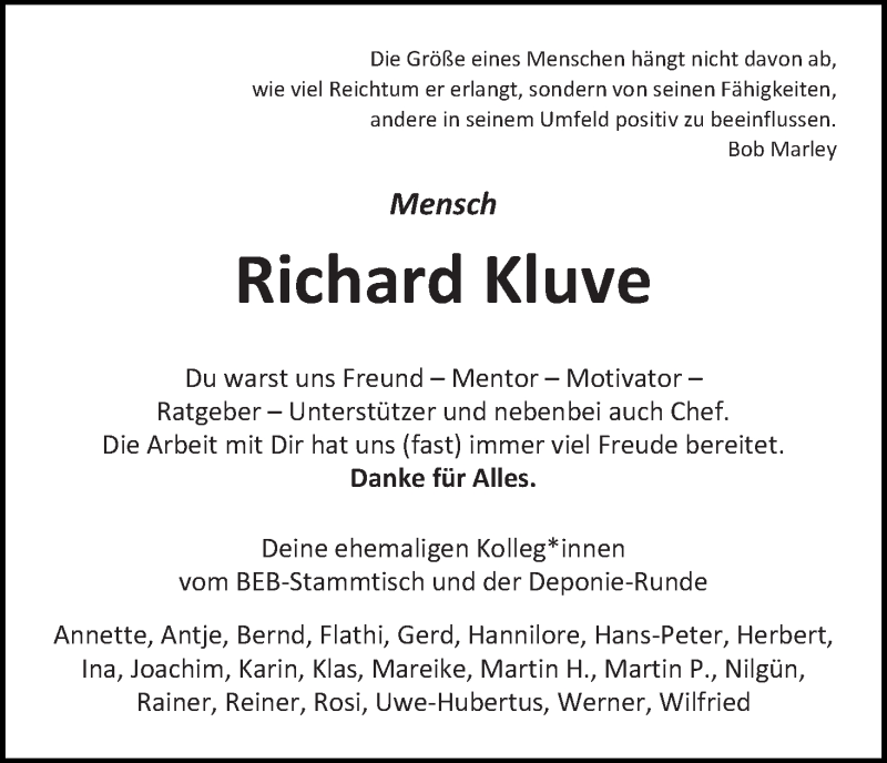  Traueranzeige für Richard Kluve vom 25.06.2019 aus WESER-KURIER