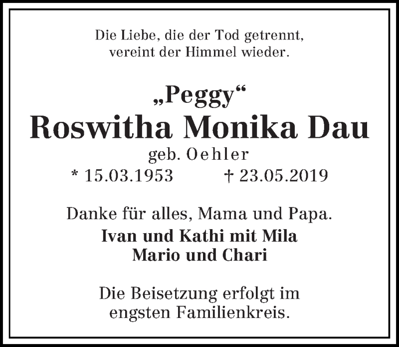 Traueranzeige von Roswitha Monika Dau von WESER-KURIER