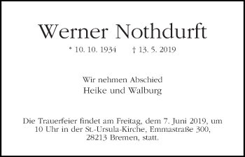 Traueranzeige von Werner Nothdurft