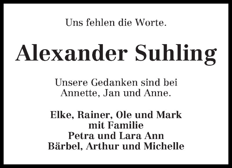  Traueranzeige für Alexander Suhling vom 17.07.2019 aus WESER-KURIER