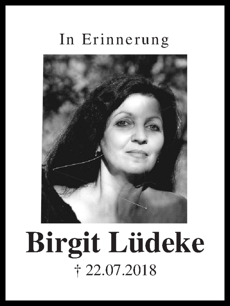  Traueranzeige für Birgit Lüdeke vom 22.07.2019 aus WESER-KURIER