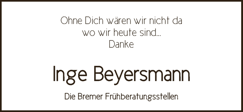 Traueranzeige für Inge Beyersmann vom 27.07.2019 aus WESER-KURIER