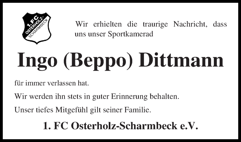  Traueranzeige für Ingo Dittmann vom 17.07.2019 aus Osterholzer Kreisblatt