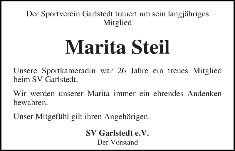  Traueranzeige für Marita Steil vom 12.07.2019 aus Osterholzer Kreisblatt