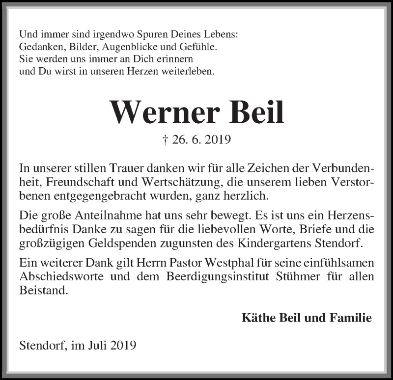  Traueranzeige für Werner Beil vom 27.07.2019 aus WESER-KURIER