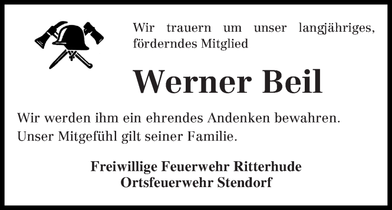 Traueranzeige für Werner Beil vom 03.07.2019 aus Osterholzer Kreisblatt