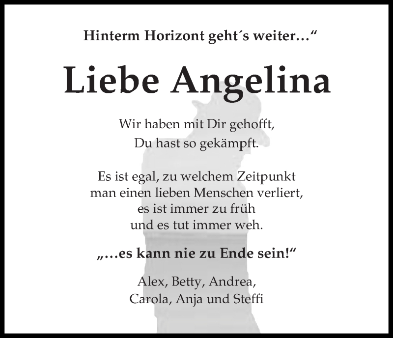  Traueranzeige für Angelina Rotondo-Bätje vom 16.08.2019 aus Osterholzer Kreisblatt