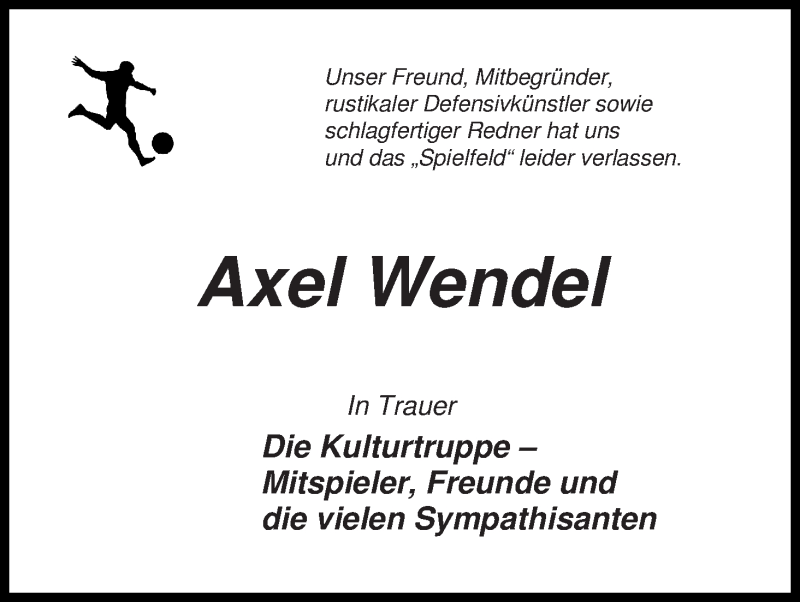 Traueranzeige von Axel Wendel von WESER-KURIER