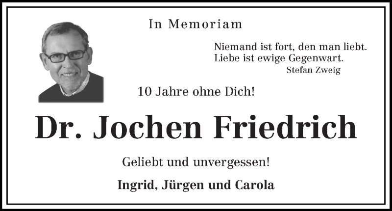 Traueranzeige von Dr. Jochen Friedrich von WESER-KURIER