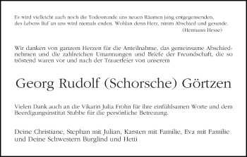 Traueranzeige von Georg Rudolf Görtzen
