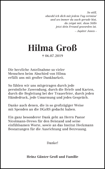 Traueranzeige von Hilma Groß?