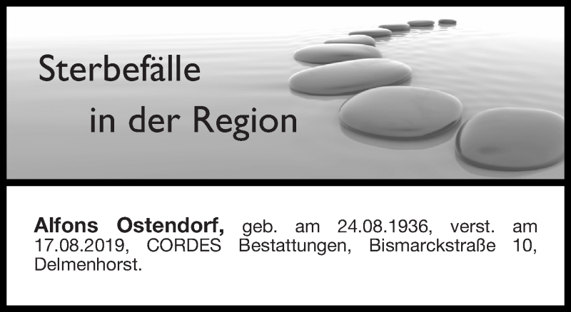 Traueranzeige von Sterbefälle in der Region Ausgabe 22.08.2019 von Delmenhorster Kurier