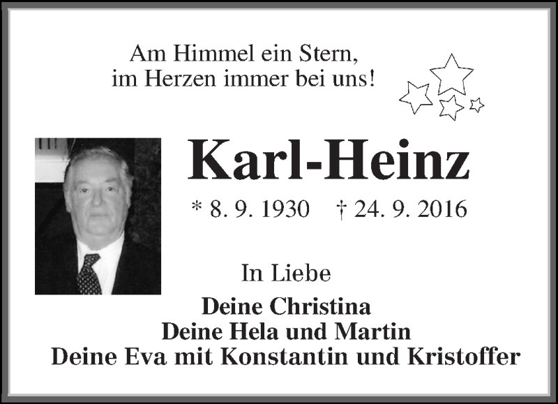  Traueranzeige für Karl-Heinz Müller vom 28.09.2019 aus WESER-KURIER