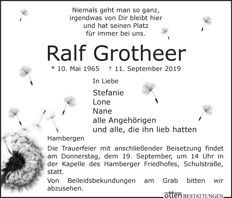  Traueranzeige für Ralf Grotheer vom 14.09.2019 aus Osterholzer Kreisblatt